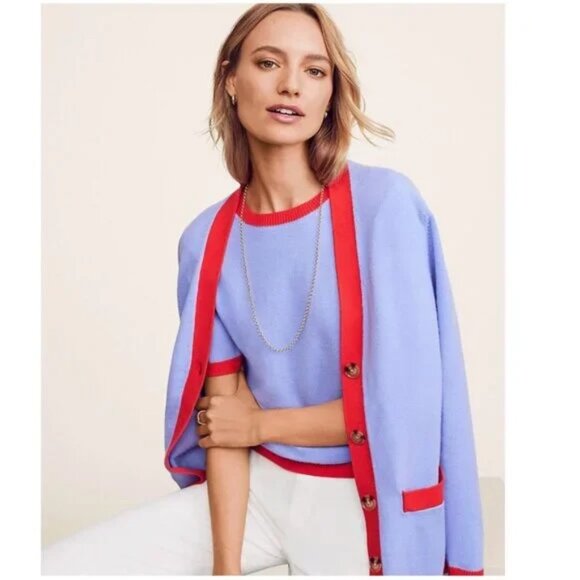 Ann Taylor Tipped Cardigan Twinset - Picture 1 of 12